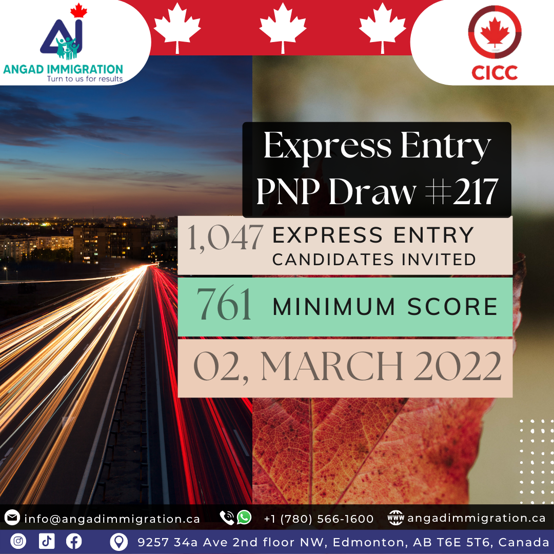 Latest Express Entry Draw 217 invited 1047 candidates for Canada PR