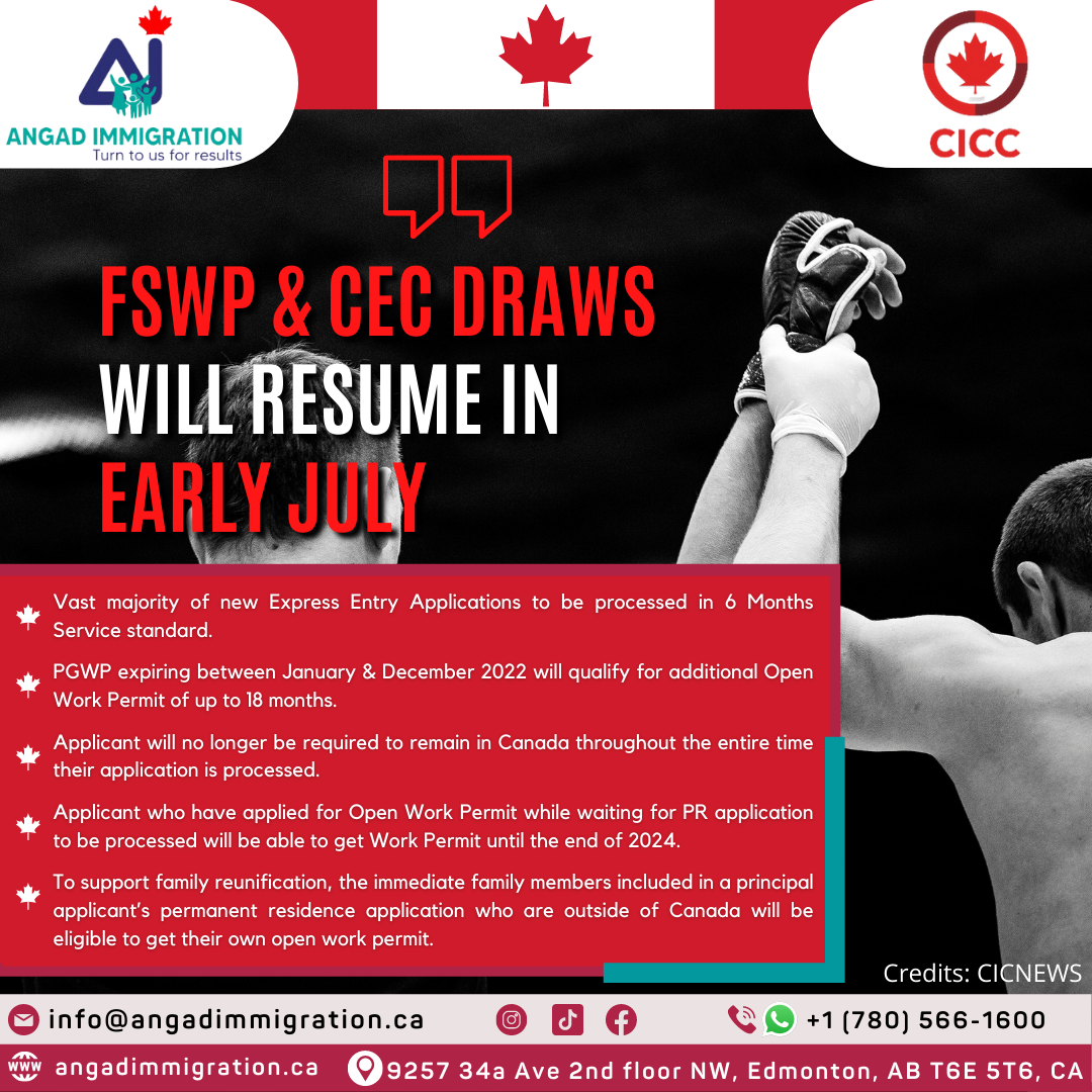 FSWP & CEC draws to resume in July & Open Work Permit PGWP holders